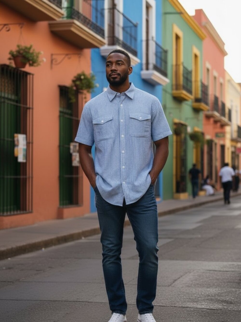 Eddie Bauer Linen Blend Blue Strip Short-sleeve Button Down Shirt, Size XXL